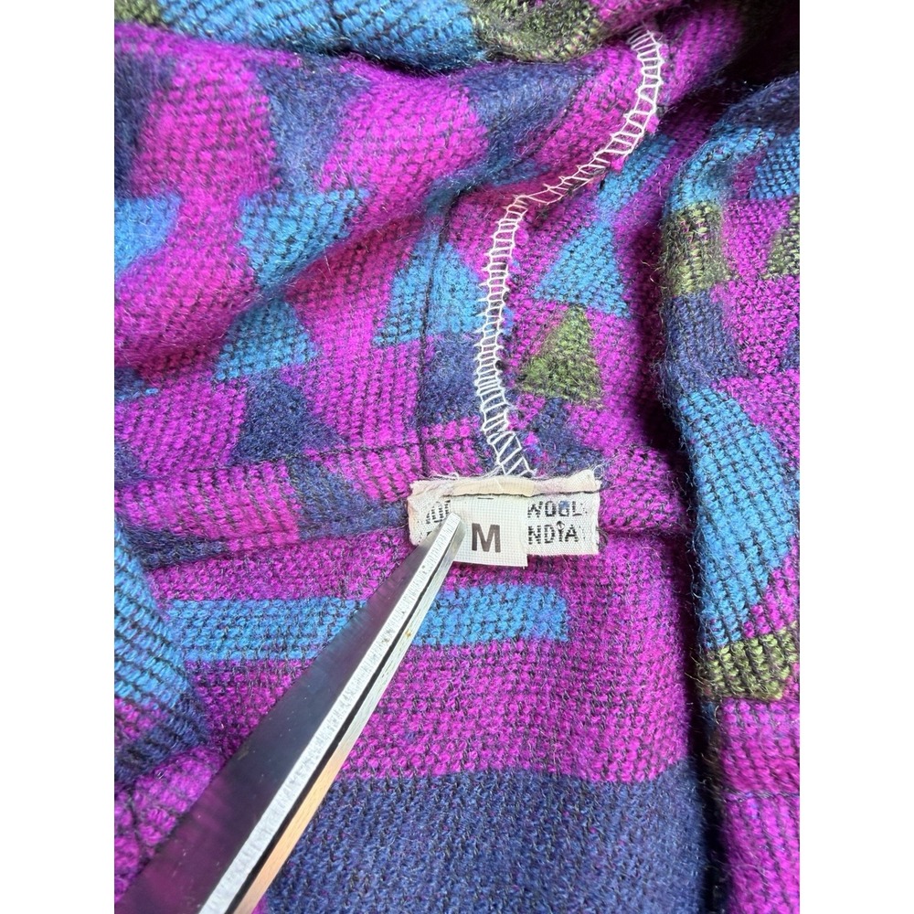 Vtg Magic Touch Southwestern 100% Pure Wool Hooded Pullover Fringe India Sz M - Picture 3 of 10